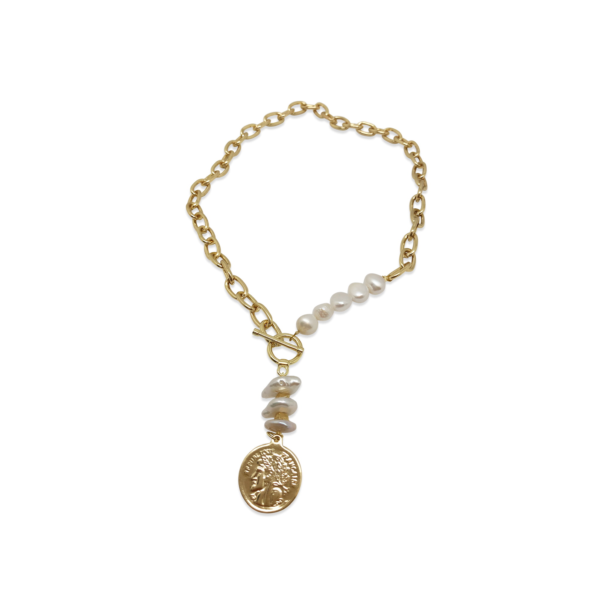 Large Gold Fob Chain Necklace with Pearl pendant | Arista - Jeanette Maree