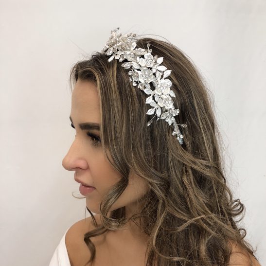 Silver Vine Leaf Flower Headpiece With Pearls & Crystals - Pattie | Jeanette Maree