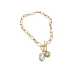 Attina – Gold Fob Chain Necklace with Pearl Pendant