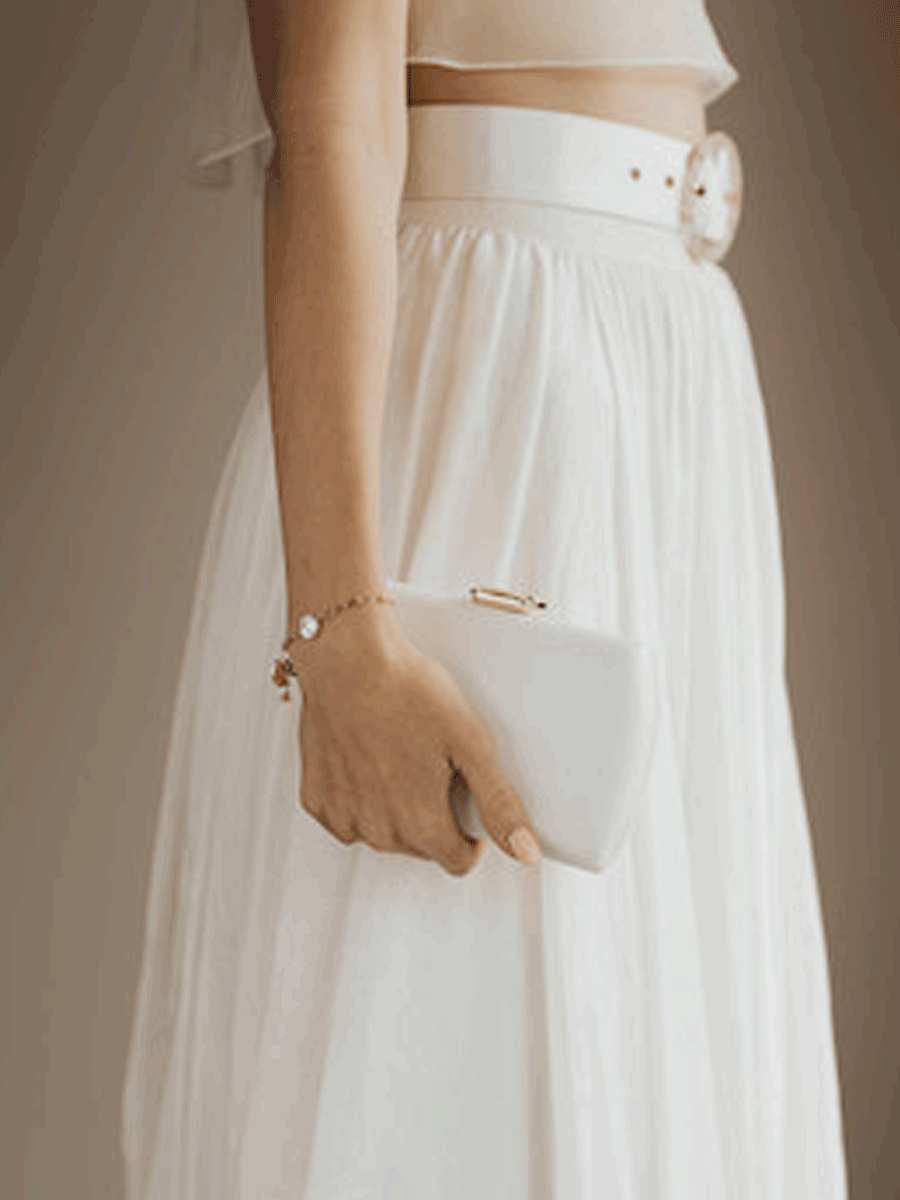 Classic White and Gold Square Bridal Clutch