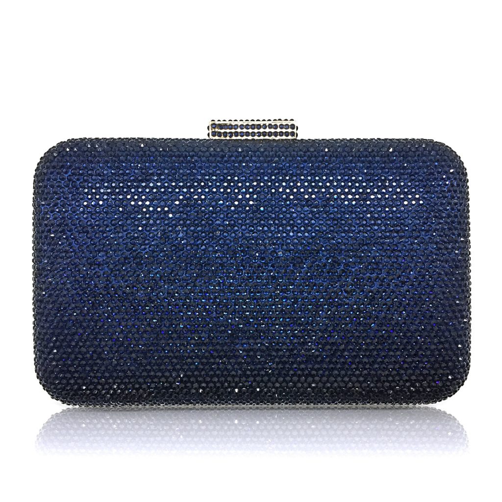 An exquisite crystal navy bridal or evening clutch CL0296N