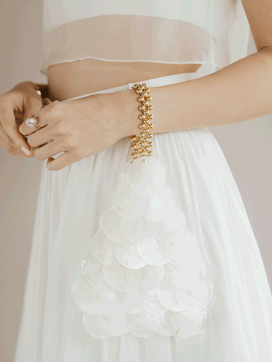 Modern Bridal Bag with Wrist strap and Shells