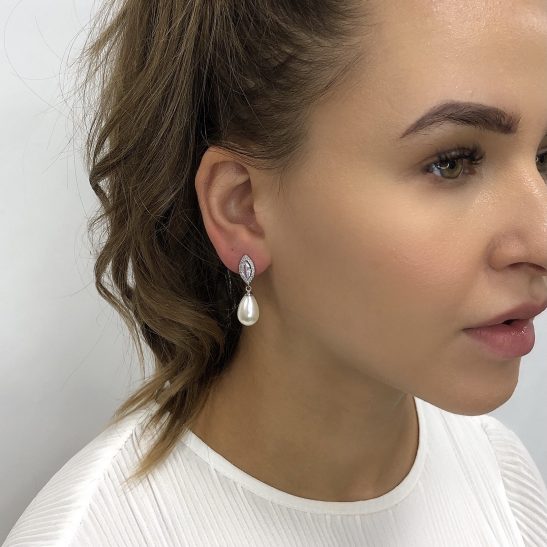 Is there a better combination than crystal and pearl for a bridal earring? nThese pretties have precision cut cubic zircon tops and are evenly balanced with a pearl drop. nAllergy and nickel free, all you need to worry about is how much you’ll shine on the wedding day.