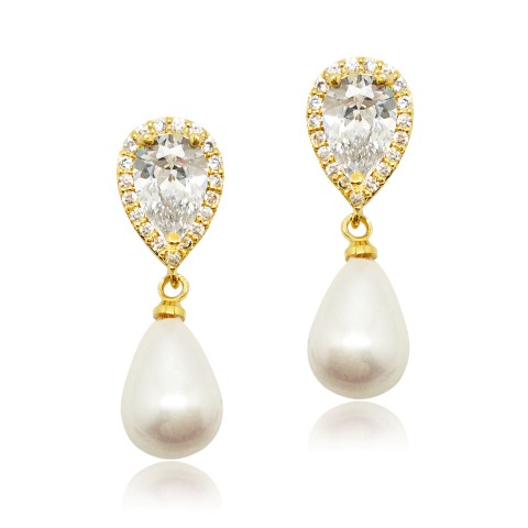 Cubic zircon crystal bridal earring with pearl drop earring E0053