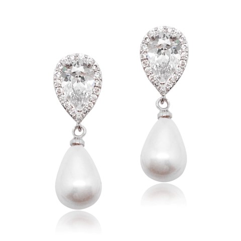 Cubic zircon crystal bridal earring with pearl drop earringE0053_S