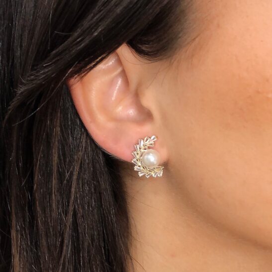 Gold earrings with pearl|Rowan|Jeanette Maree|Shop Online Now