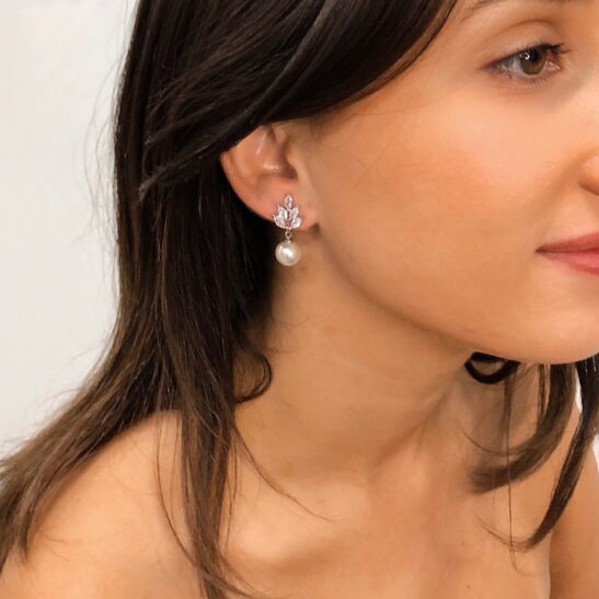 Pearl And Zirconia Earrings|Daphne|Jeanette Maree