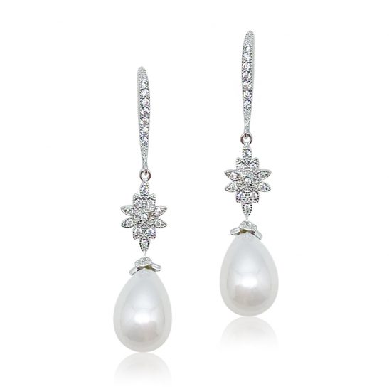 Diamond And Pearl Drop Earrings Wedding|Jana|Jeanette Maree