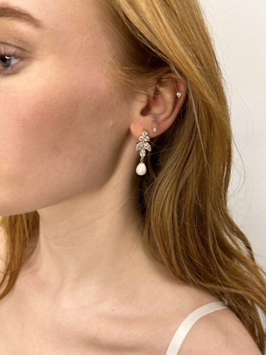 Gold Pearl Dangle Earrings|Annie|Jeanette Maree