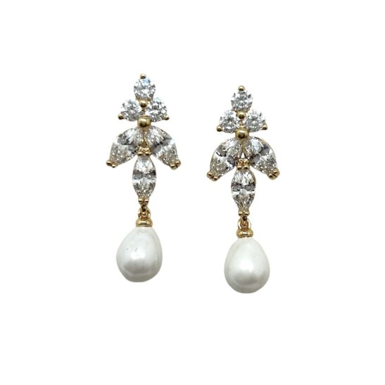Gold Pearl Dangle Earrings|Annie|Jeanette Maree