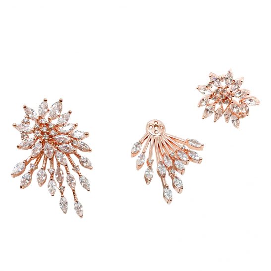 Modern Rose gold and crystal bridal earring