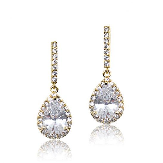 Pear crystal drop dangle earrings are a favourite with our brides. These bridal earrings are popular because they flatter the face and add the perfect touch to finish your look. These mid-sized bridal earrings enhance your face with the brilliant sparkle of precision cut crystals. Allergy and nickel free posts make these wedding earrings a great choice for the bride or bridesmaids.