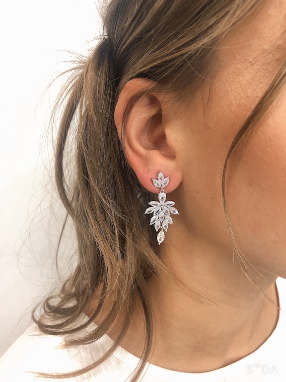 Zircon Dangle Earrings Wedding | Crystal Drop Earrings Wedding - White  Color Flower - Aliexpress