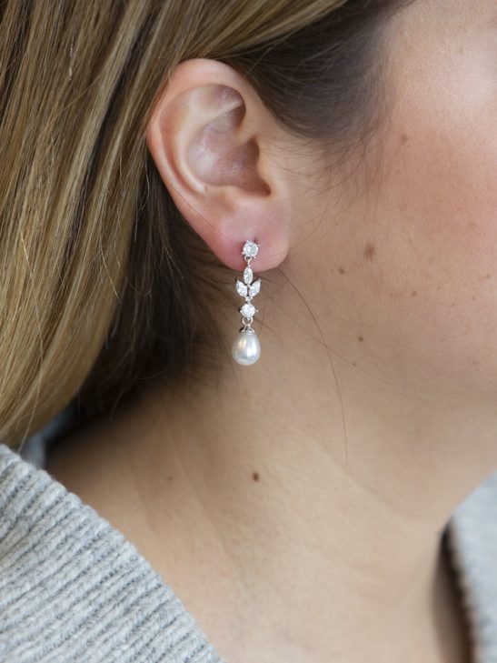 Silver earrings | Bridal crystal earrings - Daniela | Jeanette Maree