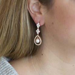 Vanessa-Rose Gold Pearl Drop Earrings