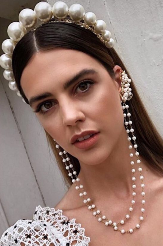 Bridal Ear Cuff with Pearl Chain