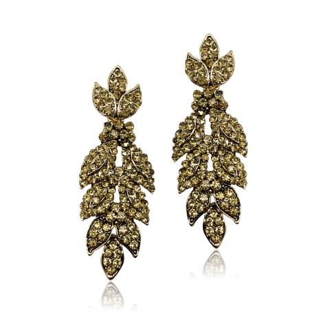STATEMENT FASHION EARRING WITH CRYSTALS SET INTO ANTIQUE GOLD LEAF DESIGN EF3017C