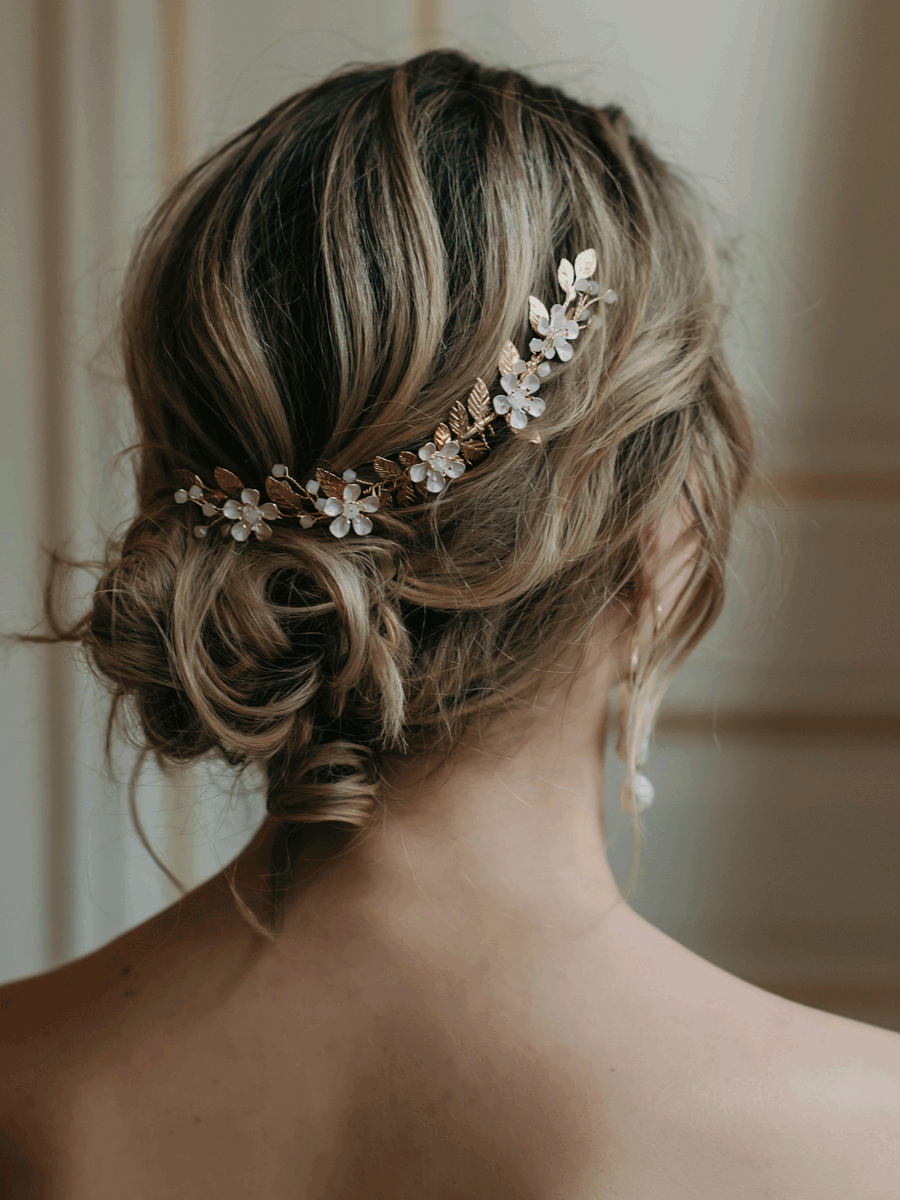 Gold Bridal Hair Pin | Bridal Hairpiece for Back of Hair