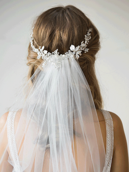 Bridal Hair Clip with Veil | Bridal Hairpiece for Back of Hair
