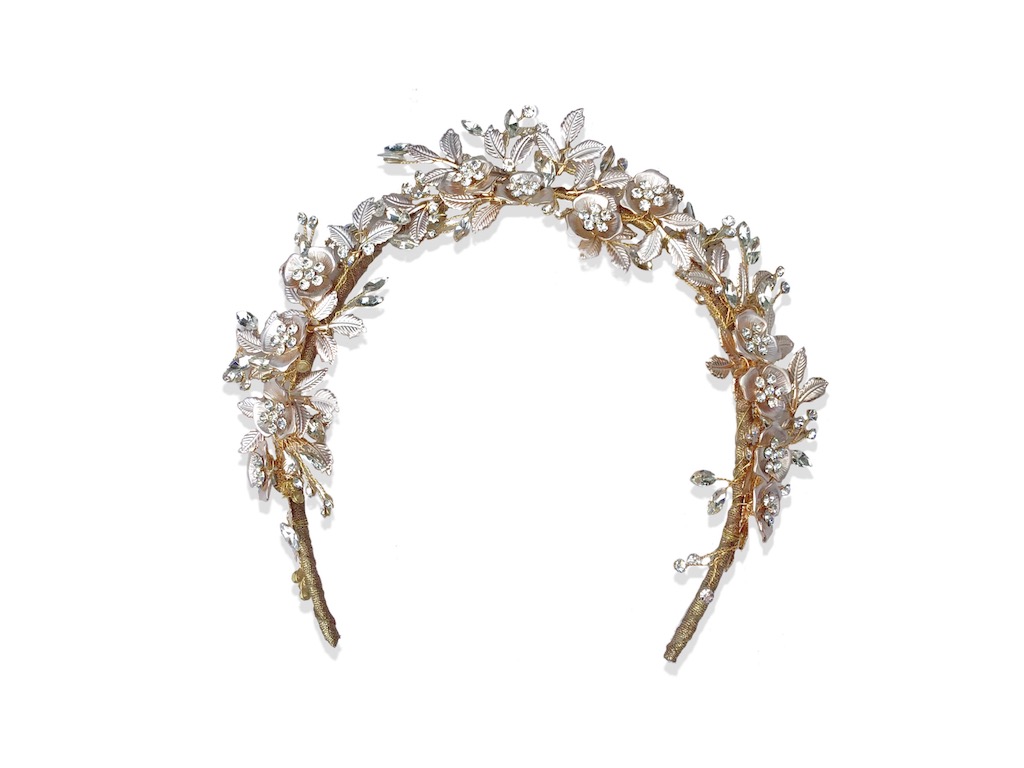Gold Vine Leaf Flower Headpiece With Pearls & Crystals - Pattie ...