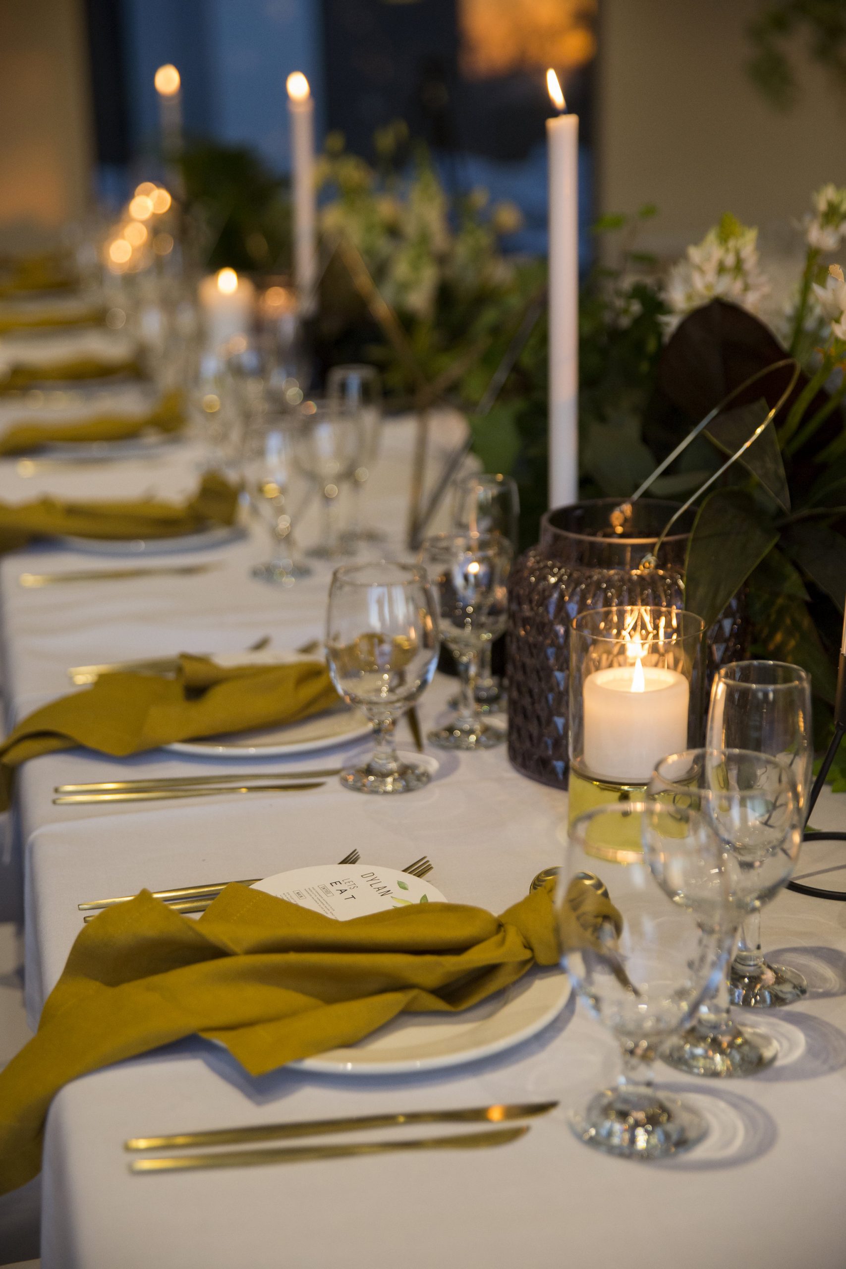 black gold and white wedding table setting