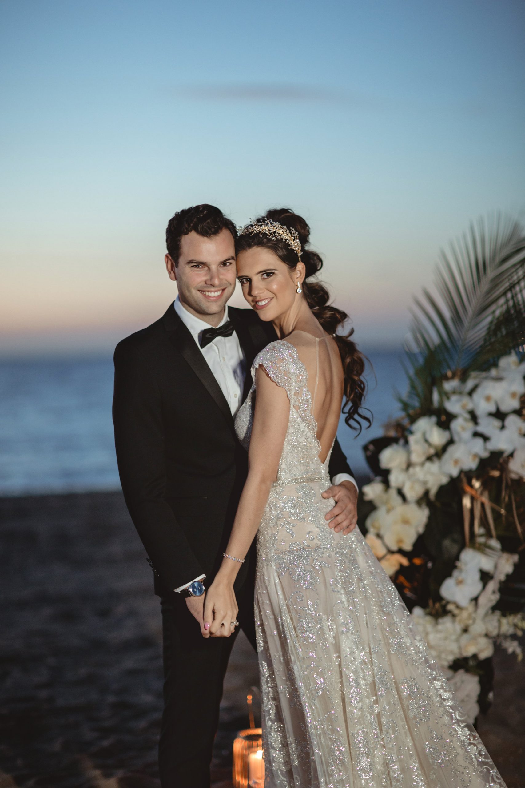 beach wedding photograph Galia Lahav glitter dress