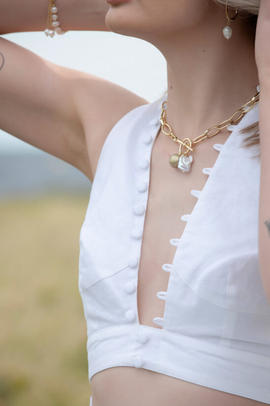 Large Gold Fob Chain Necklace with Pearl pendant | Attina -Jeanette Maree