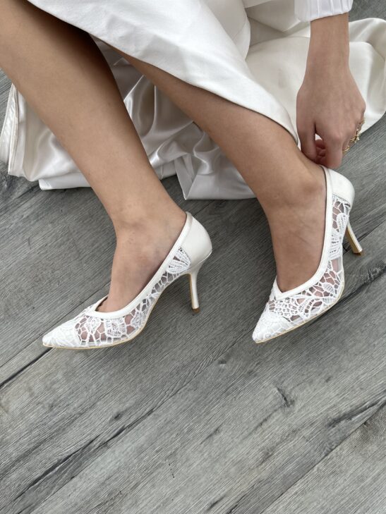 Point Bridal Shoe Lace Wedding Heel - Nicole | Jeanette Maree